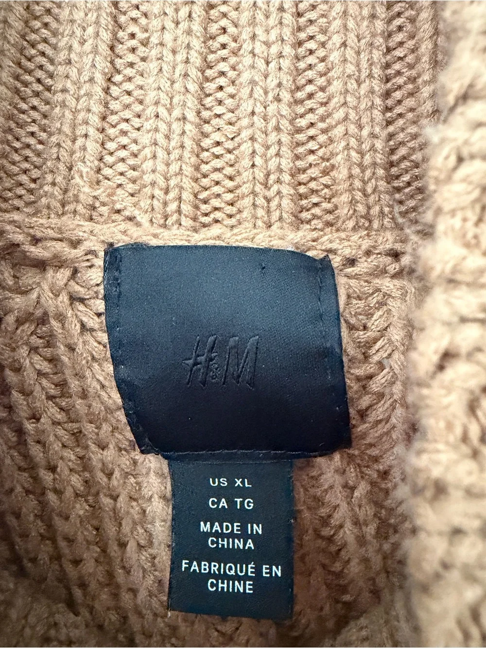 H&M Chunky Knit Turtleneck Sweater Oversized Camel Brown Tan Size XL